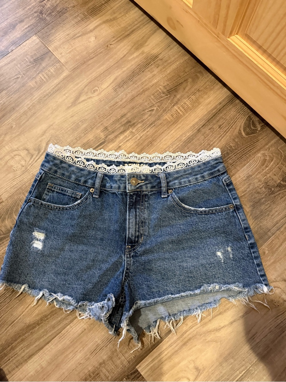 Lace Trim Denim Shorts